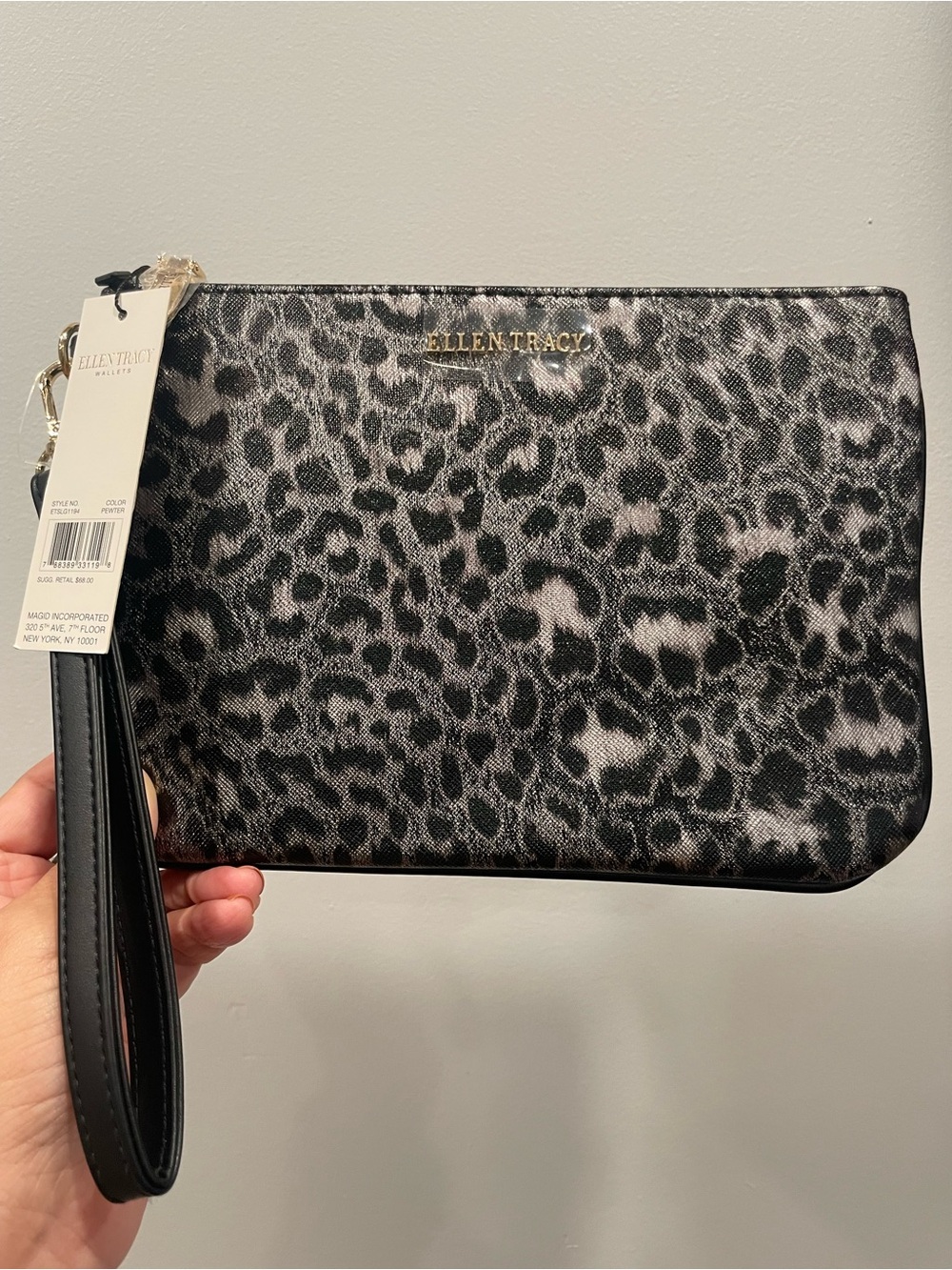 Ellen Tracy Metallic Leopard Saffiano Wristlet